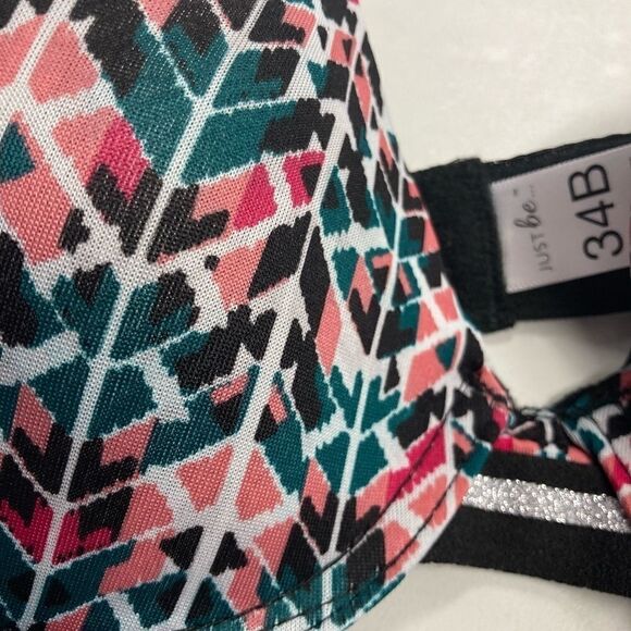 JUST BE, Women’s Geometric Bra, 34B, Black,‎ Green, Peach, Pink, Silver. - Picture 3 of 14